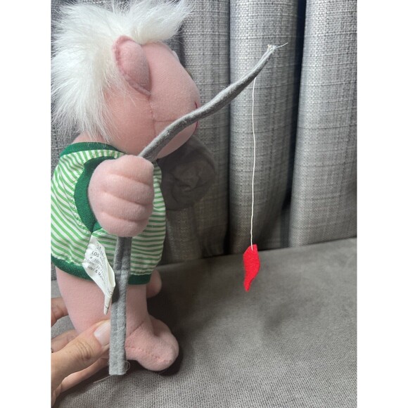 VTG Hugfun Fishing Boy Plush Stuffed Toy Pole Basket White Hair 10 Inch Clothes - Picture 10 of 16
